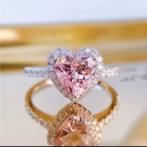 Pink Diamond Trendy heart promise ring sz 7 - Picture 3 of 16